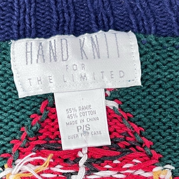 VTG Limited Oversized Hand Knit Color Block High Neck Sweater Size S Patchwork - Picture 10 of 15